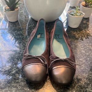 Thierry Rabotin Gwyenth Brown Suede and Metallic Copper Leather Flats